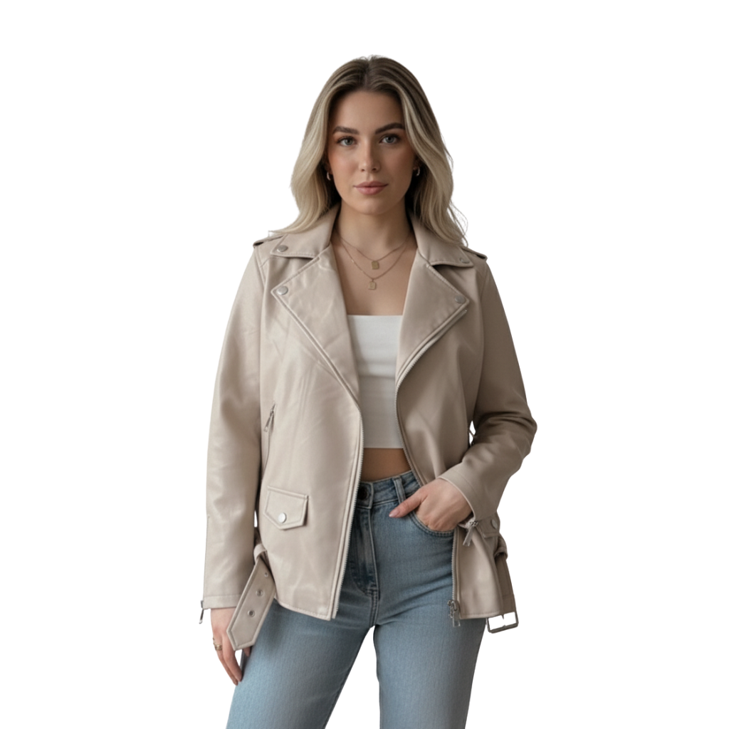 Jacke Damen mit Gürtel – Moderne Taillierte Kunstlederjacke für Vielseitige Anlässe