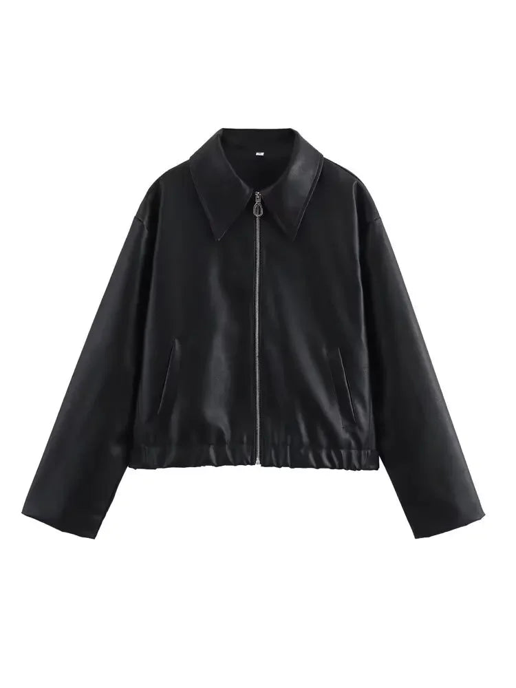 Biker-Lederjacke für Frauen mit Reißverschluss und Umlegekragen – Streetstyle für Alltag und Abend