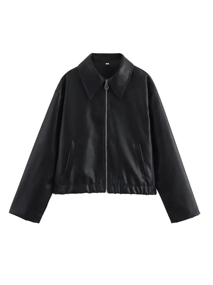 Biker-Lederjacke für Frauen mit Reißverschluss und Umlegekragen – Streetstyle für Alltag und Abend
