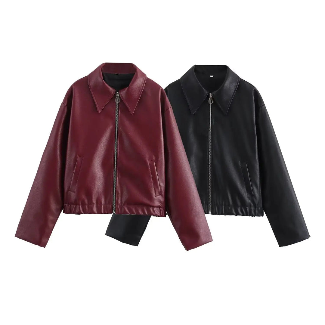 Biker-Lederjacke für Frauen mit Reißverschluss und Umlegekragen – Streetstyle für Alltag und Abend
