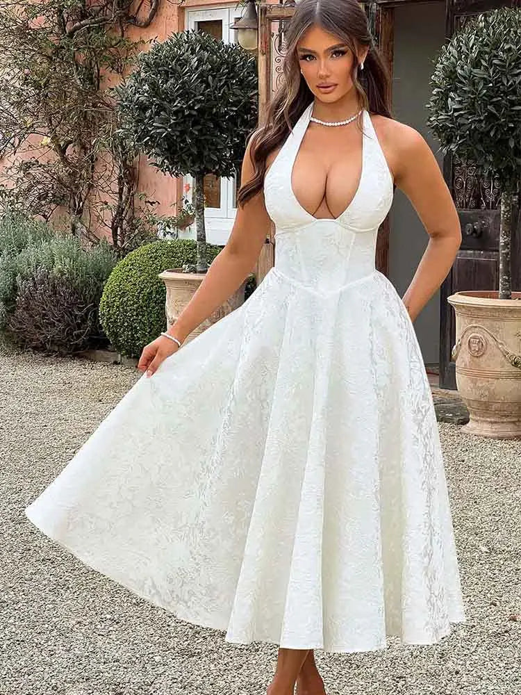 Damen Abendkleid Lang Faltenwurf Rückenfrei Bodycon für Hochzeit Sommer 3