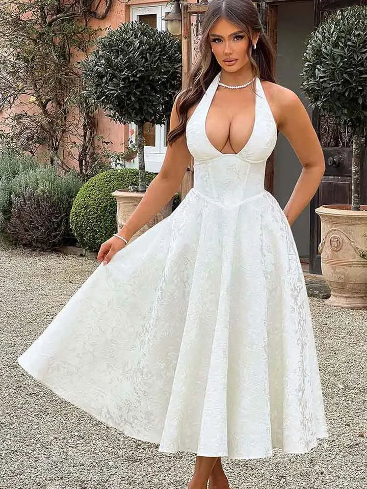Damen Abendkleid Lang Faltenwurf Rückenfrei Bodycon für Hochzeit Sommer 3