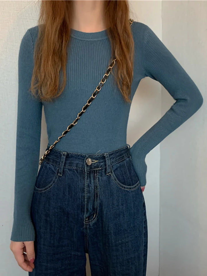 Damenpullover mit Langarm und Rundhalsausschnitt – Elastischer Strickpullover für Herbst und Winter 10