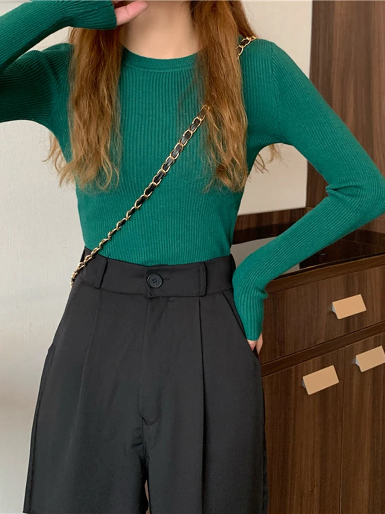 Damenpullover mit Langarm und Rundhalsausschnitt – Elastischer Strickpullover für Herbst und Winter 12