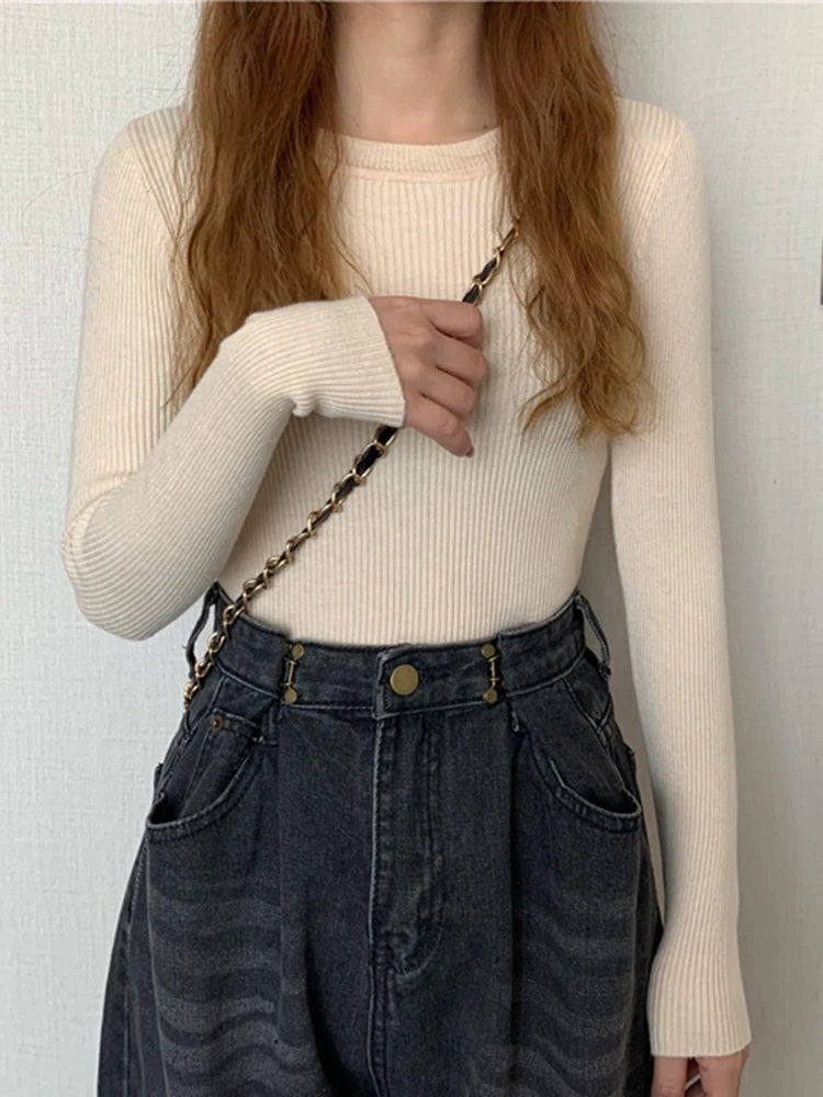 Damenpullover mit Langarm und Rundhalsausschnitt – Elastischer Strickpullover für Herbst und Winter 4