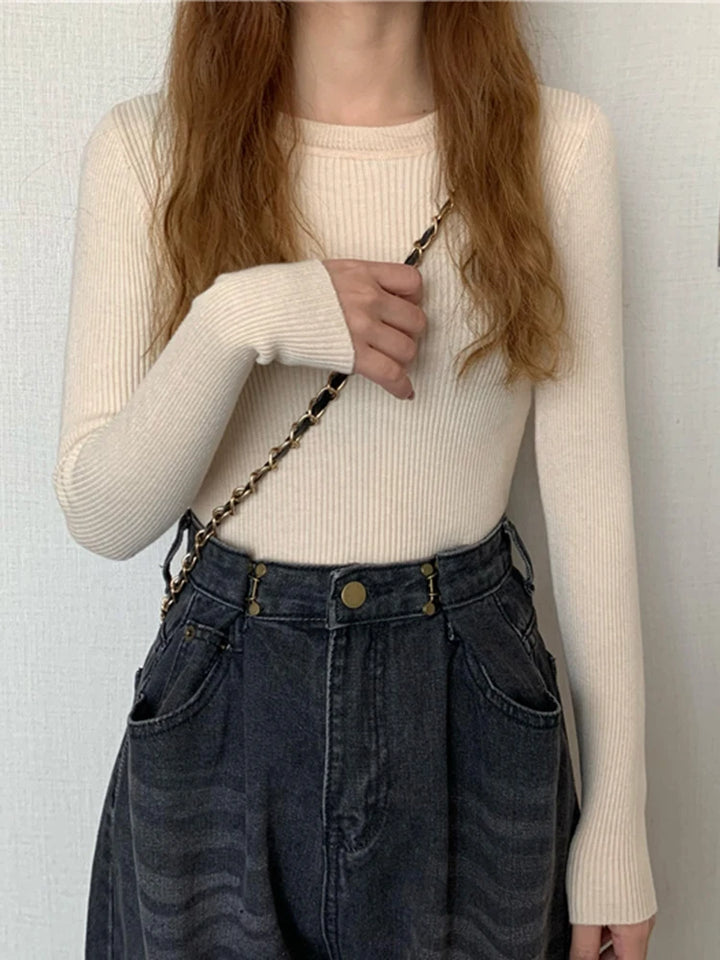 Damenpullover mit Langarm und Rundhalsausschnitt – Elastischer Strickpullover für Herbst und Winter 4