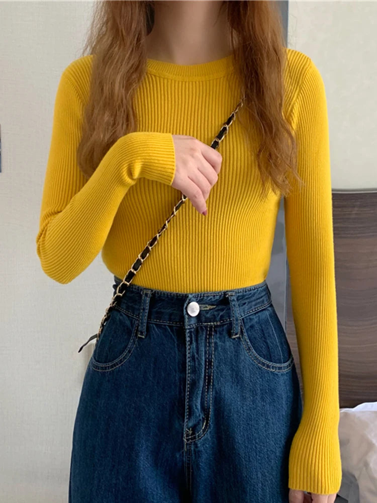 Damenpullover mit Langarm und Rundhalsausschnitt – Elastischer Strickpullover für Herbst und Winter 6