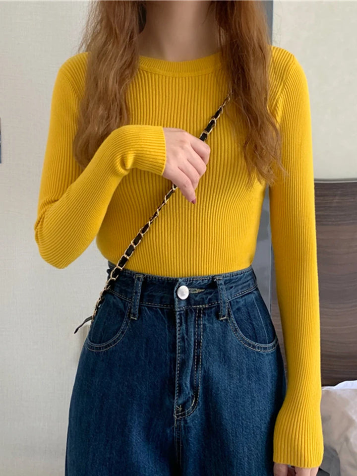 Damenpullover mit Langarm und Rundhalsausschnitt – Elastischer Strickpullover für Herbst und Winter 6