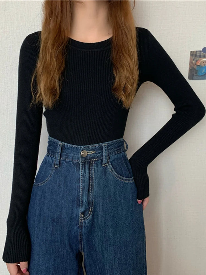 Damenpullover mit Langarm und Rundhalsausschnitt – Elastischer Strickpullover für Herbst und Winter 7