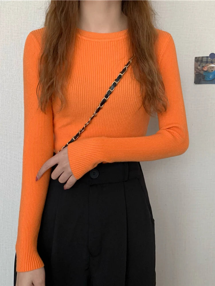 Damenpullover mit Langarm und Rundhalsausschnitt – Elastischer Strickpullover für Herbst und Winter 8