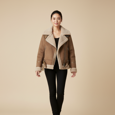 Lederjacke Damen im Biker-Stil mit Sherpa-Futter – Warm und Stilvoll für Herbst und Winter