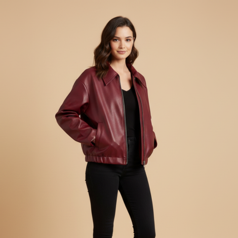 Biker-Lederjacke für Frauen mit Reißverschluss und Umlegekragen – Streetstyle für Alltag und Abend