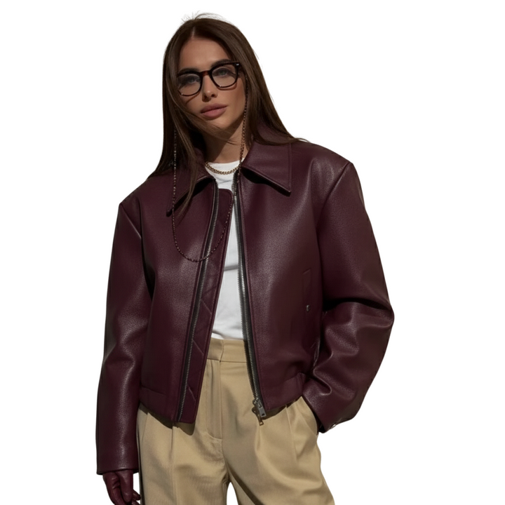 Biker-Lederjacke für Frauen mit Reißverschluss und Umlegekragen – Streetstyle für Alltag und Abend