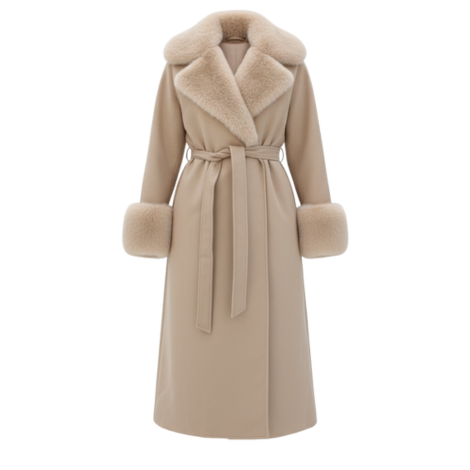 Winter Mantel Damen mit Abnehmbarem Kunstfell und Taillierbarem Gürtel – Eleganter Stil für Besondere Anlässe