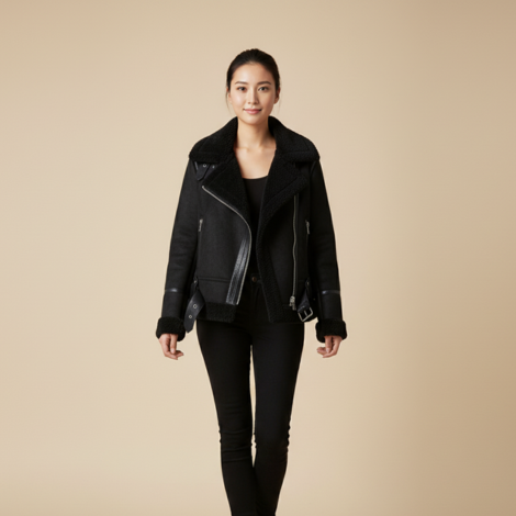 Lederjacke Damen im Biker-Stil mit Sherpa-Futter – Warm und Stilvoll für Herbst und Winter