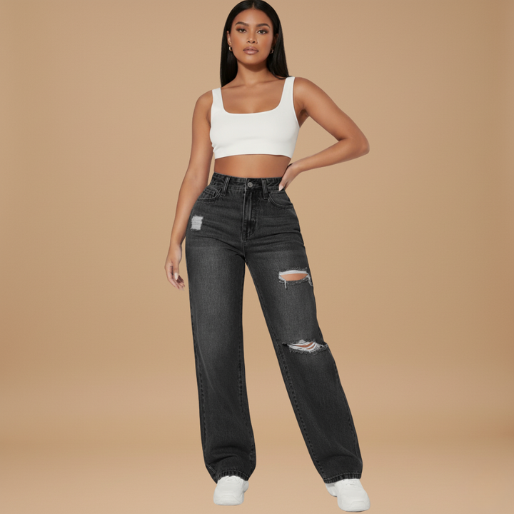 High-Waist Jeans für Damen mit Ripped-Details im Geraden Bein – Trendiger Casual-Look für Freizeit und City