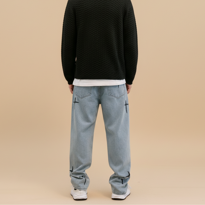 Vintage Baggy Jeans Herren mit Weitem Schnitt und Designer-Prints – Lässige Cargo Jeans für Alltag und Streetwear