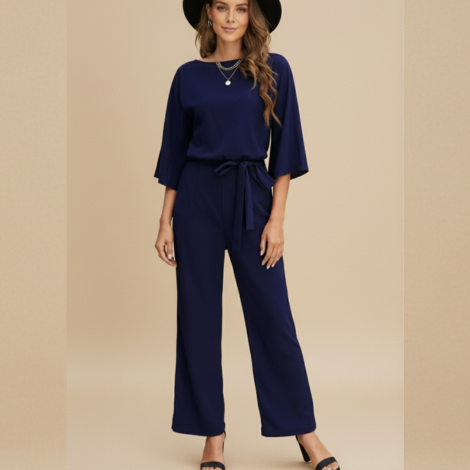 Damen Jumpsuit mit Weitem Bein – Eleganter Langarm für Hochzeiten und Besondere Anlässe