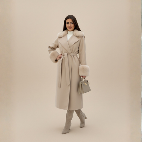 Winter Mantel Damen mit Abnehmbarem Kunstfell und Taillierbarem Gürtel – Eleganter Stil für Besondere Anlässe