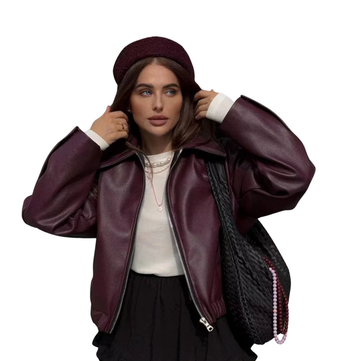 Biker-Lederjacke für Frauen mit Reißverschluss und Umlegekragen – Streetstyle für Alltag und Abend