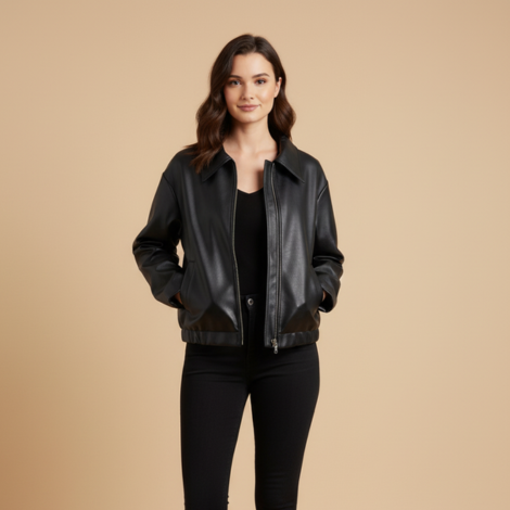 Biker-Lederjacke für Frauen mit Reißverschluss und Umlegekragen – Streetstyle für Alltag und Abend