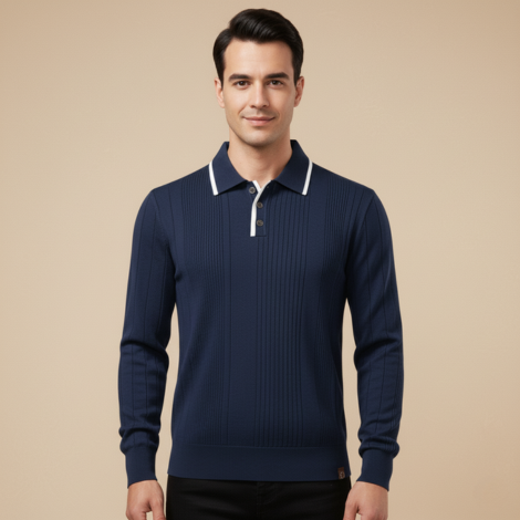 Langarm Poloshirt Herren mit Streifen – Elegantes Poloshirt für Business und Freizeit
