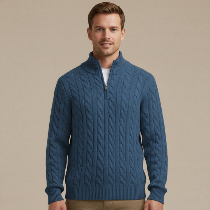 Strickpullover Herren mit Zopfmuster und Hohem Kragen – Eleganter Freizeitstil für Herbst und Winter