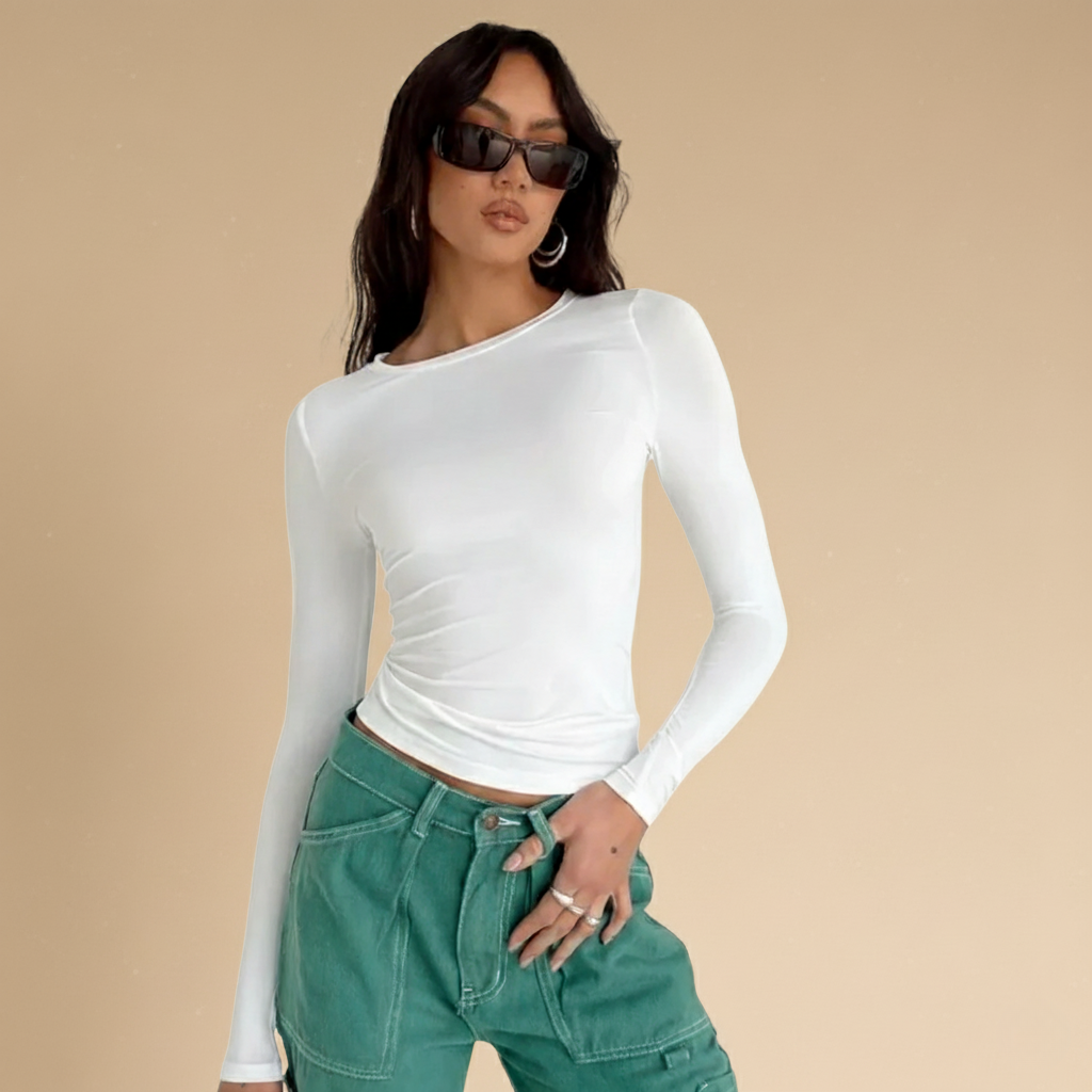 Langarmshirt Damen Slim Fit mit O-Ausschnitt – Enganliegendes Oberteil für Streetwear