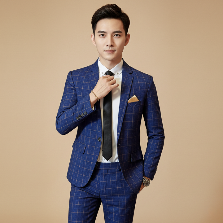 Herren Karierter Anzug Ein-Knopf Design – Pflegeleicht, Schmaler Schnitt, Für Hochzeiten und Formelle Anlässe