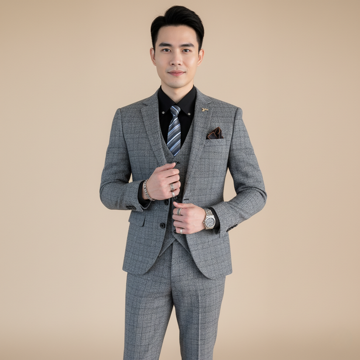 Dreiteiliger Anzug für Herren im Britisch-Koreanischen Stil – Modisches Business Set mit Weste und Hose