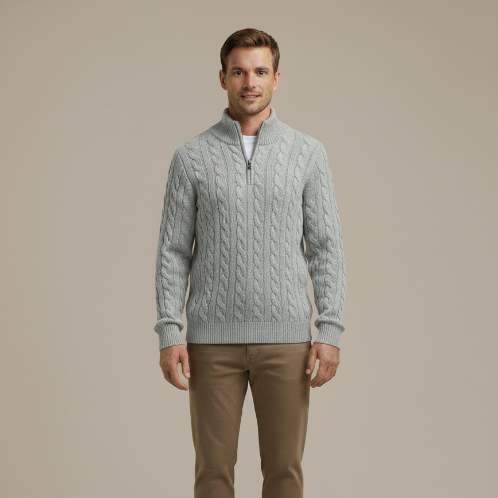 Strickpullover Herren mit Zopfmuster und Hohem Kragen – Eleganter Freizeitstil für Herbst und Winter
