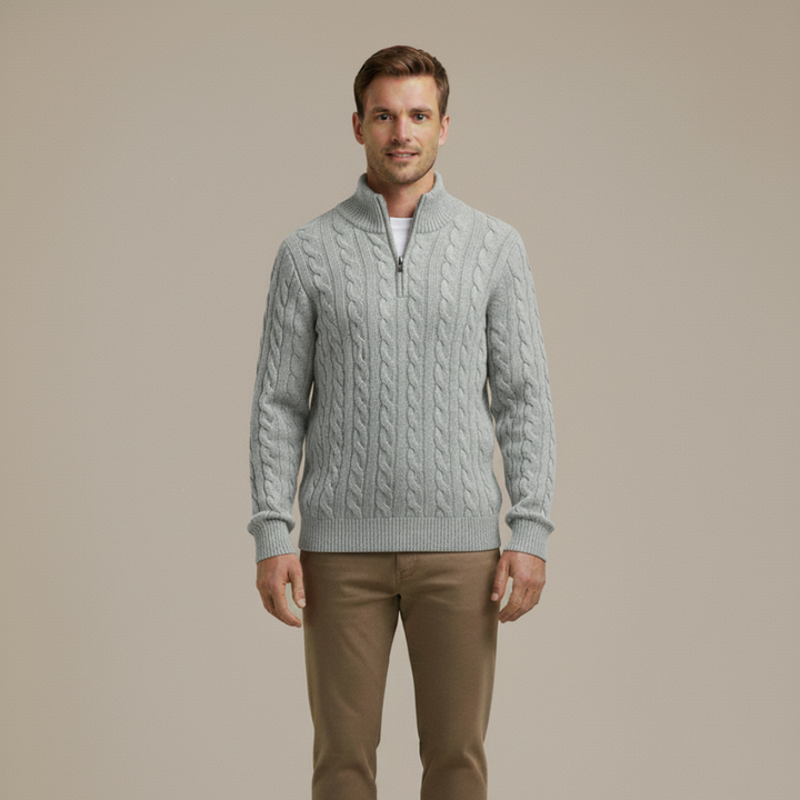 Strickpullover Herren mit Zopfmuster und Hohem Kragen – Eleganter Freizeitstil für Herbst und Winter