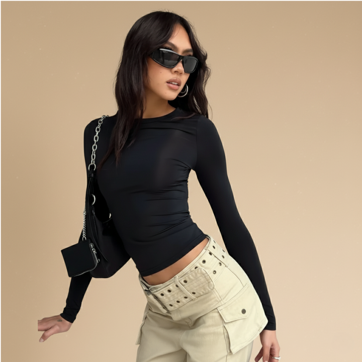 Langarmshirt Damen Slim Fit mit O-Ausschnitt – Enganliegendes Oberteil für Streetwear