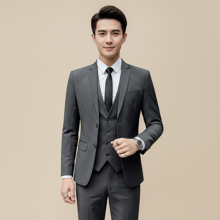 Herrenanzug Slim Fit Einfarbig mit Weste für Business und Formalanlässe