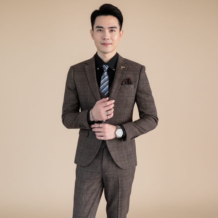 Dreiteiliger Anzug für Herren im Britisch-Koreanischen Stil – Modisches Business Set mit Weste und Hose