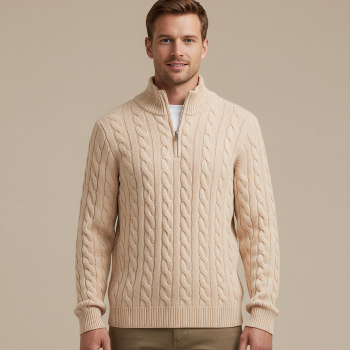 Strickpullover Herren mit Zopfmuster und Hohem Kragen – Eleganter Freizeitstil für Herbst und Winter