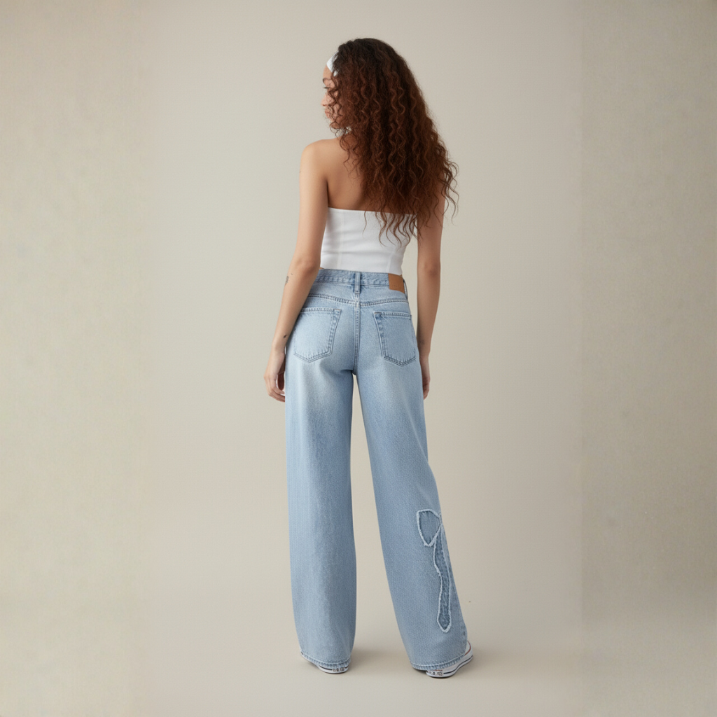 Weite Jeans für Damen mit Herz-Patch-Details – Modischer Streetstyle für Alltag und Freizeit