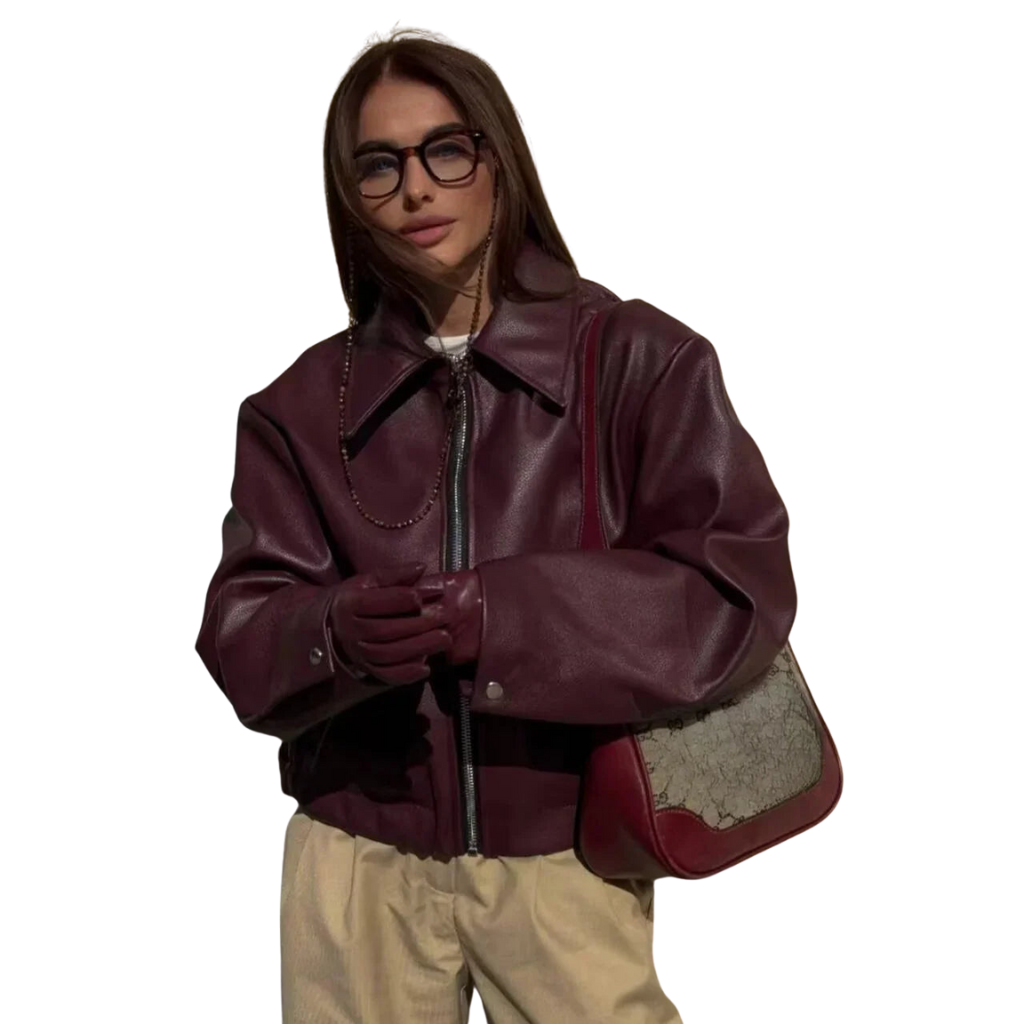 Biker-Lederjacke für Frauen mit Reißverschluss und Umlegekragen – Streetstyle für Alltag und Abend