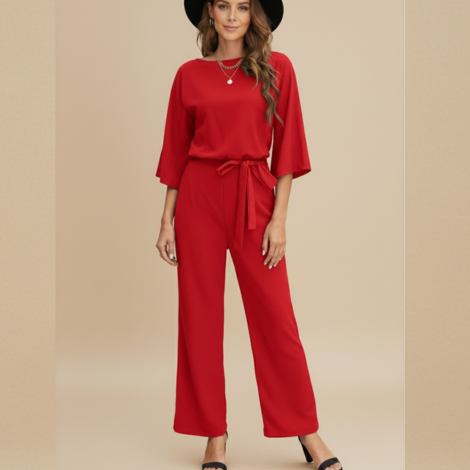 Damen Jumpsuit mit Weitem Bein – Eleganter Langarm für Hochzeiten und Besondere Anlässe