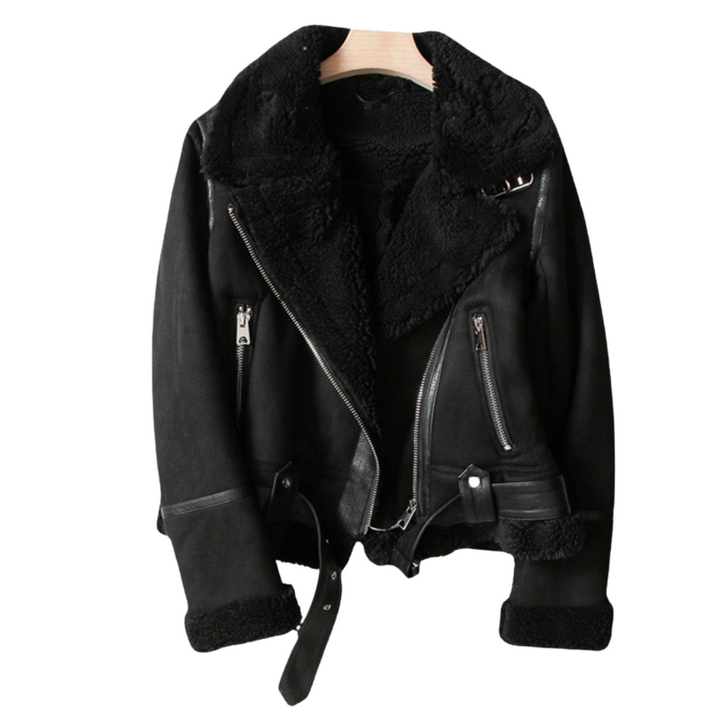 Lederjacke Damen im Biker-Stil mit Sherpa-Futter – Warm und Stilvoll für Herbst und Winter
