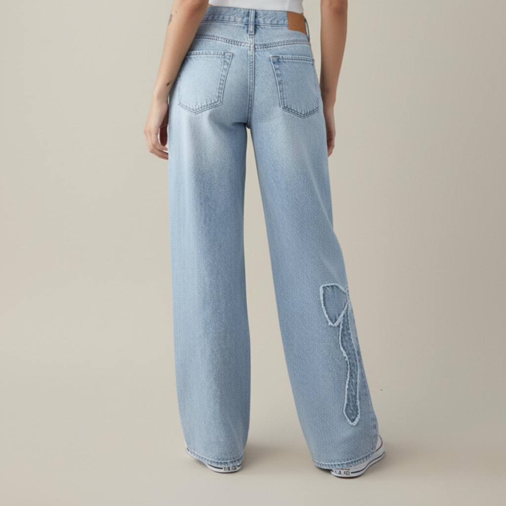 Weite Jeans für Damen mit Herz-Patch-Details – Modischer Streetstyle für Alltag und Freizeit