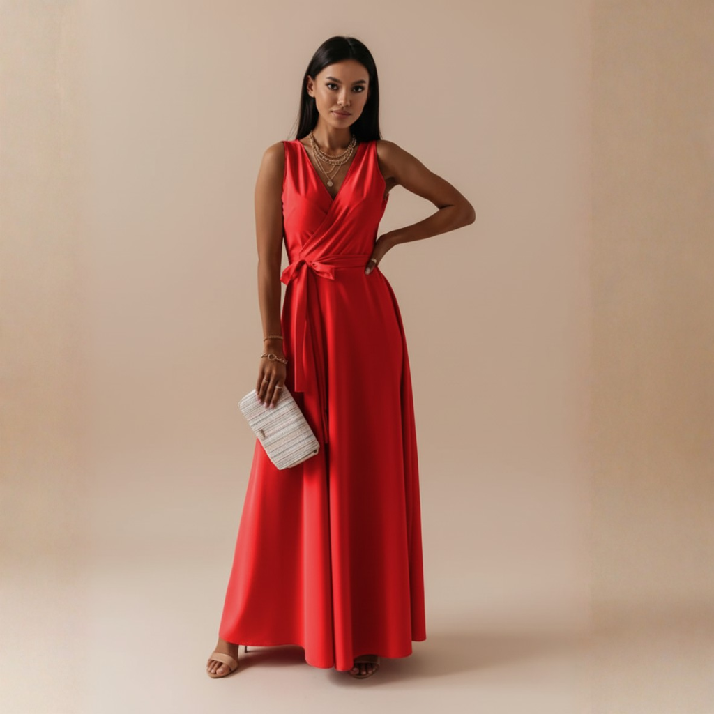 Festliches Damenkleid mit V-Ausschnitt – Elegantes Kleid für Hochzeitsgäste und besondere Anlässe