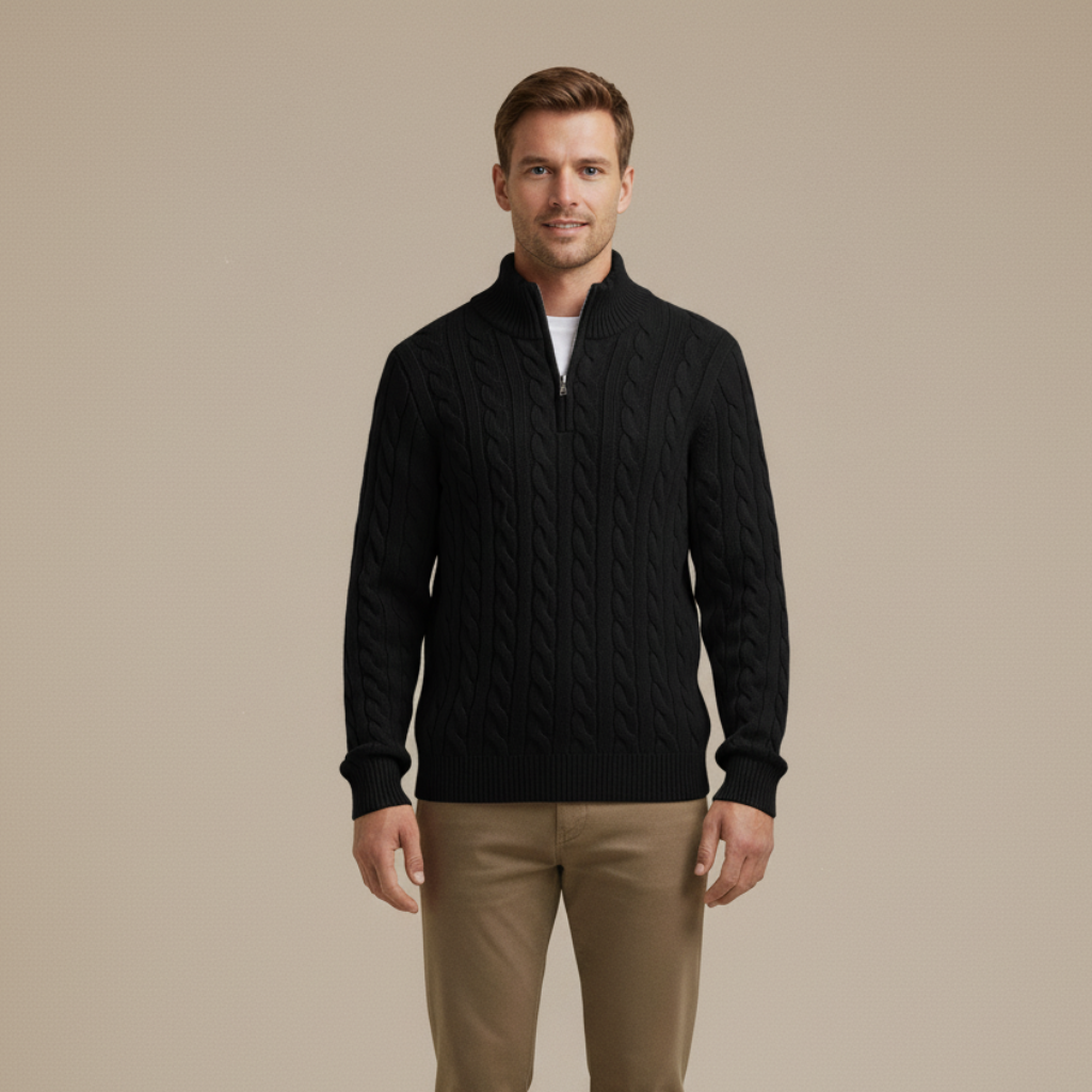 Strickpullover Herren mit Zopfmuster und Hohem Kragen – Eleganter Freizeitstil für Herbst und Winter