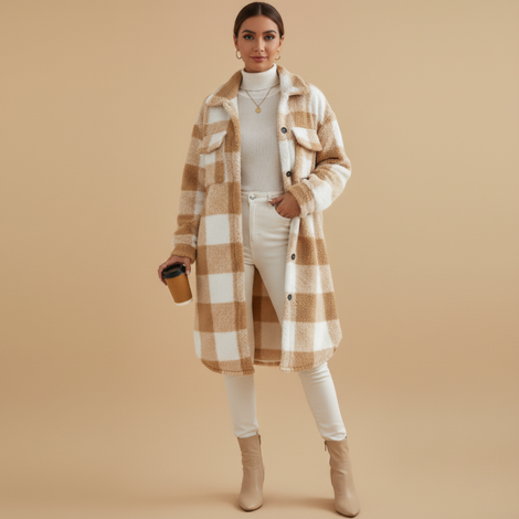 Winterjacke Damen im Klassischen Karomuster – Gerader Schnitt für Alltag und Anlässe