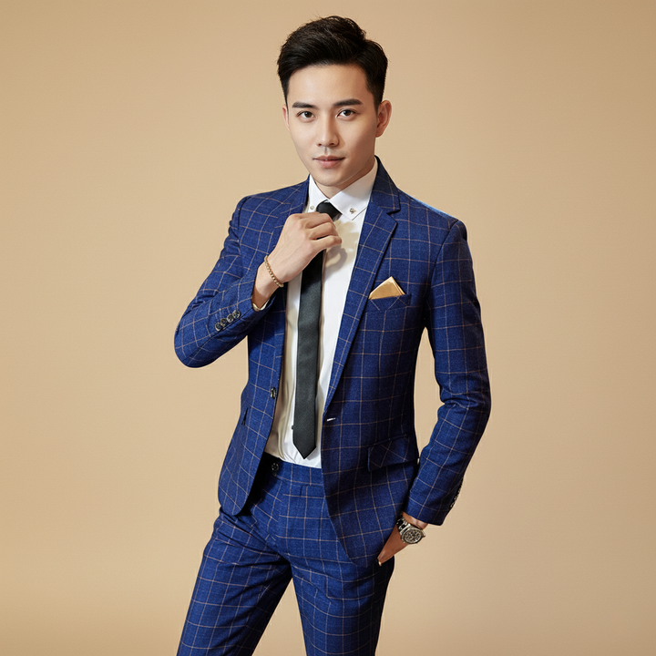 Herren Karierter Anzug Ein-Knopf Design – Pflegeleicht, Schmaler Schnitt, Für Hochzeiten und Formelle Anlässe