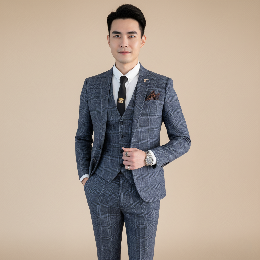 Dreiteiliger Anzug für Herren im Britisch-Koreanischen Stil – Modisches Business Set mit Weste und Hose