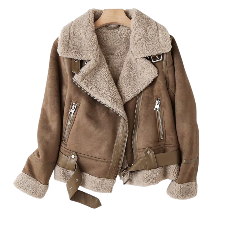 Lederjacke Damen im Biker-Stil mit Sherpa-Futter – Warm und Stilvoll für Herbst und Winter