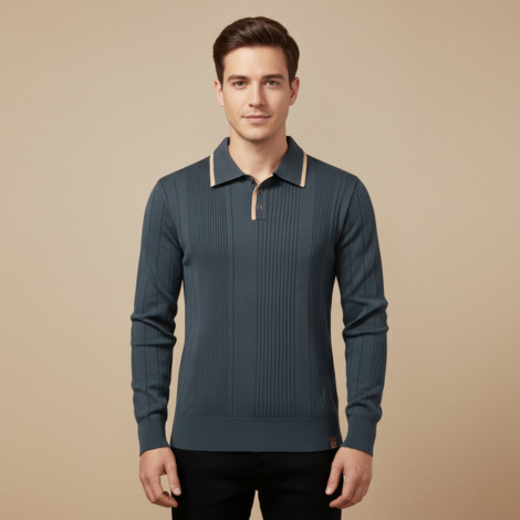 Langarm Poloshirt Herren mit Streifen – Elegantes Poloshirt für Business und Freizeit