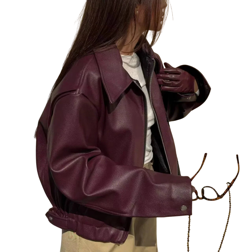 Biker-Lederjacke für Frauen mit Reißverschluss und Umlegekragen – Streetstyle für Alltag und Abend