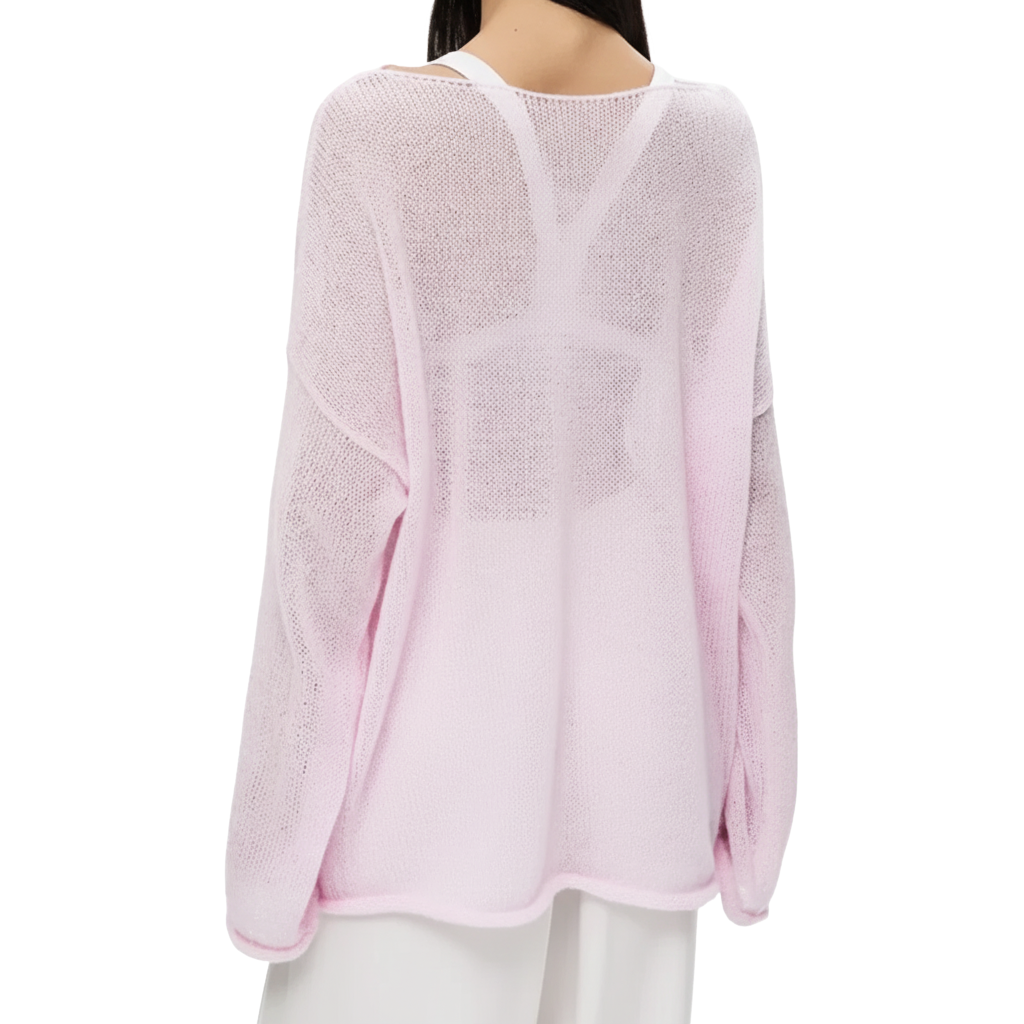 Eleganter Damenpullover in Pink und Weiß – Lockere Strickjacke für Sommer und Herbst